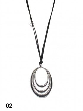 Rope Necklace W/ Triple Oval Ring Pendant
