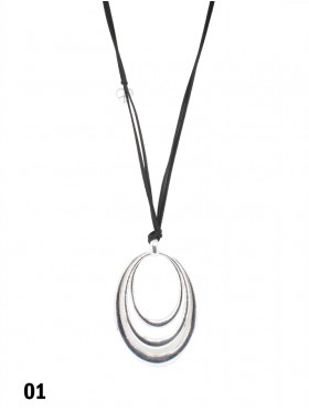 Rope Necklace W/ Triple Oval Ring Pendant