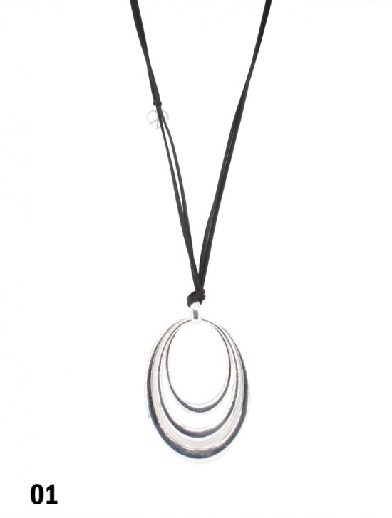 Rope Necklace W/ Triple Oval Ring Pendant