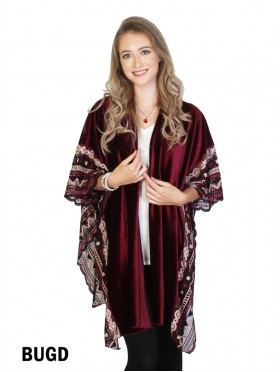 Velvet Cape Top W/ Geometric Mesh Embroidery