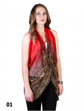 Multi-way Leopard Chiffon Shawl W/ Button