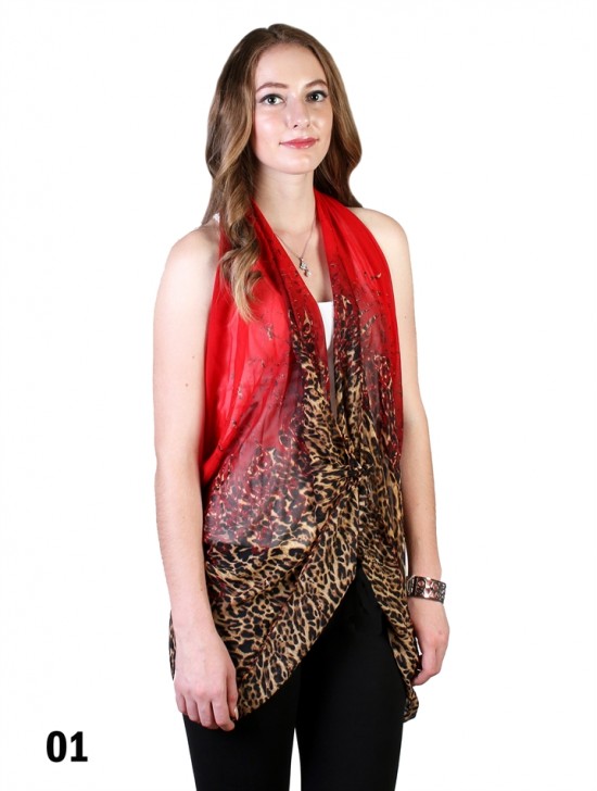Multi-way Leopard Chiffon Shawl W/ Button