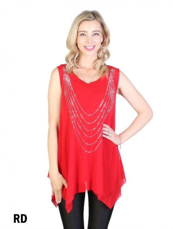 Arched Rhinestone Chiffon Top