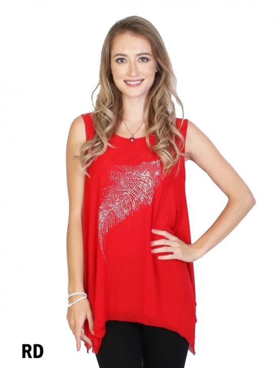 Feather Rhinestone Chiffon Tops