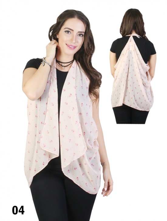 Multi-way Anchor Patterned Chiffon Shawl W/ Button