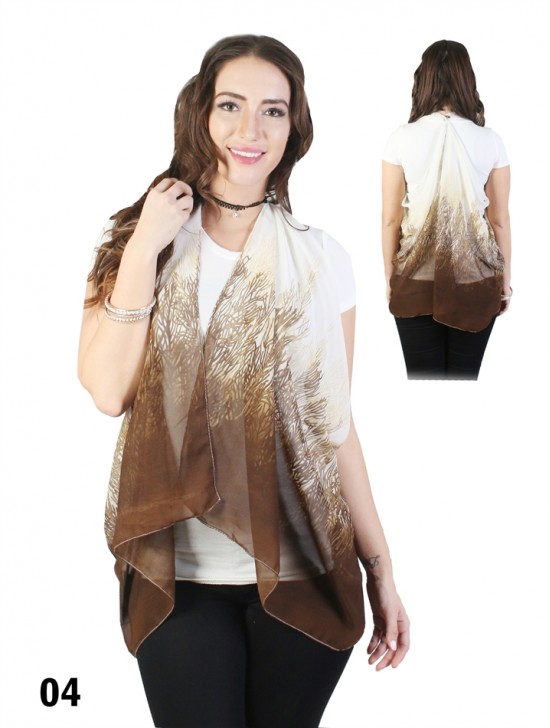 Forest Print Chiffon Kimono Wrap W/ Button