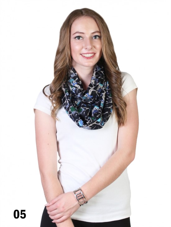 OWL & BRANCH PRINT LOOP SCARF