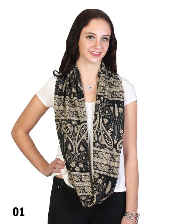 Two Tone Paisley Print Loop Scarf