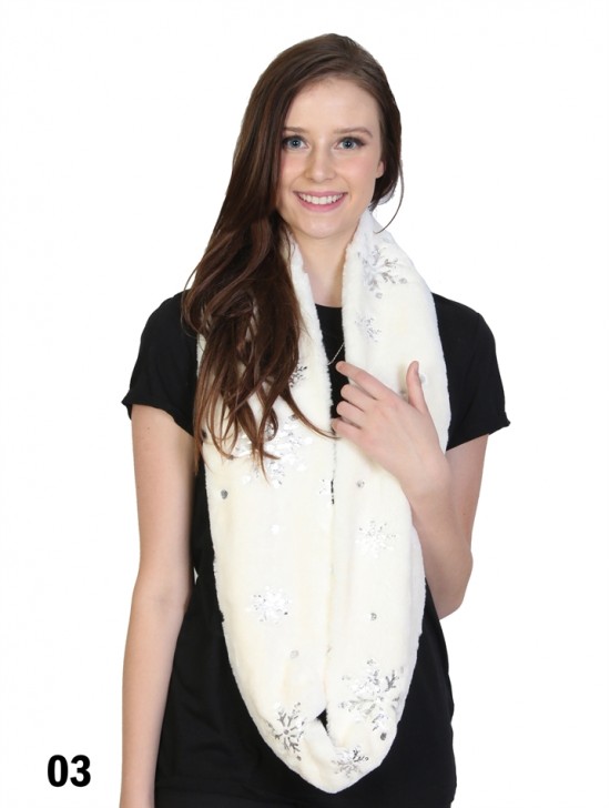 Snowflake Plush Loop Premium Scarf