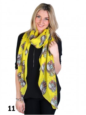 LINEN SCARF, FLOWERS ON SKULLS SCARF LINEN SCARF, FLOWERS ON SKULLS SCARF