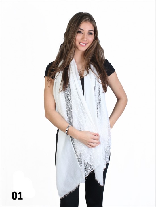 Premium Solid Fashion Scarf W/ Lace