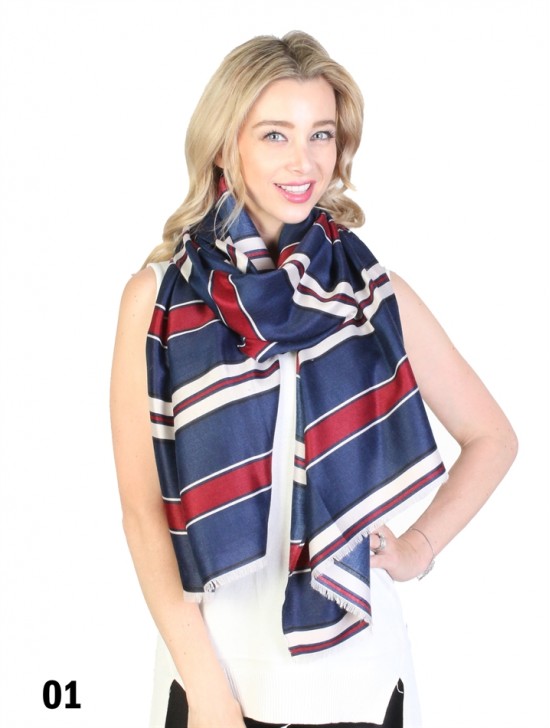 Horizontal striped Scarf W/Fringe