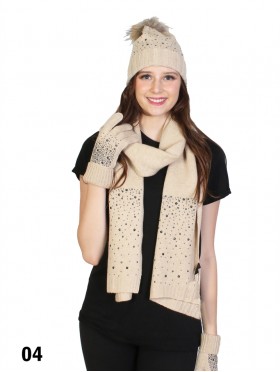 Fashion Knitted Set W/ Studs (Scarf, Hat, Gloves)