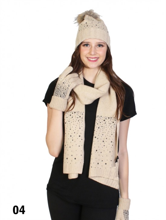 Fashion Knitted Set W/ Studs (Scarf, Hat, Gloves)