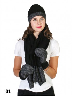 Fashion Two Tone Knitted Set (Scarf, Hat, Gloves)
