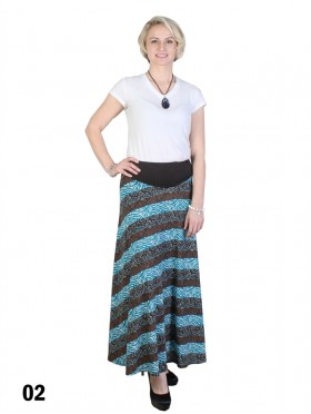 Wave Print Striped A-Line Midi Skirt