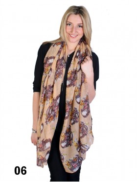 LINEN SCARF, FLOWERS ON SKULLS SCARF