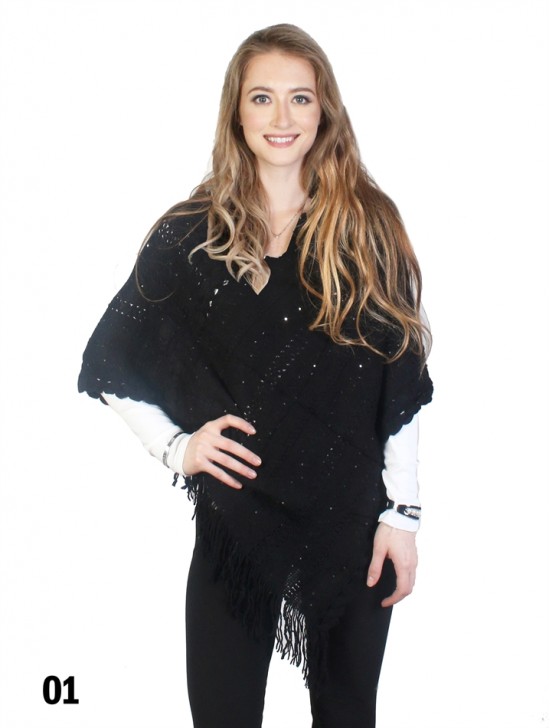Knitted Lace Poncho W/Fringes