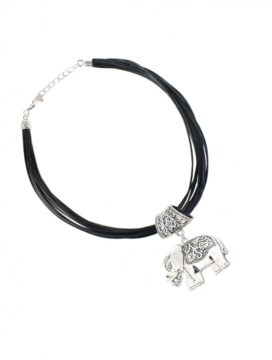 Multi-Rope Necklace W/ White Elephant Pendant