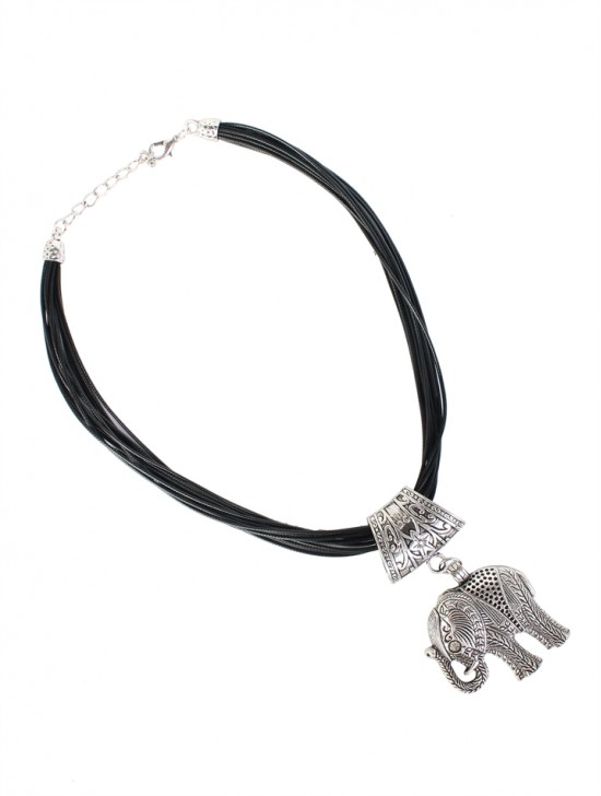 Multi-Rope Necklace W/ Dark Elephant Pendant