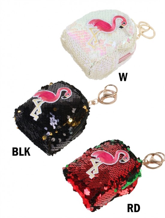 Sequin Flamingo Embroidery Scale Coin Purse