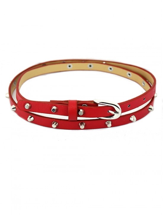 SLIM FAUX LEATHER BELT WITH STUDS