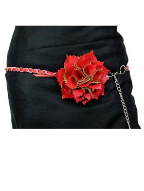 CHAIN BELT ROPED WITH FAUX LEATHER AND ATTACHED FLOWER