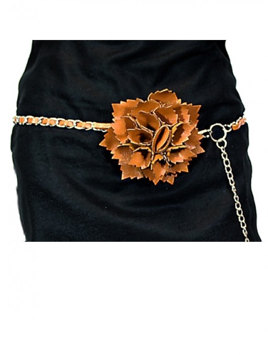 CHAIN BELT ROPED WITH FAUX LEATHER AND ATTACHED FLOWER