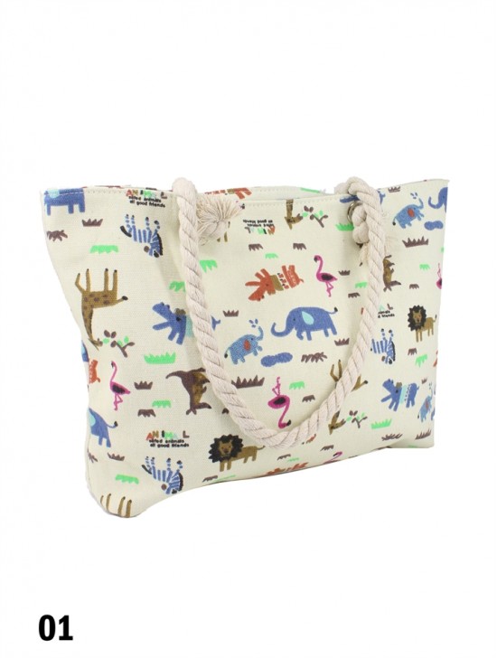 Canvas Animals Shoulder Tote