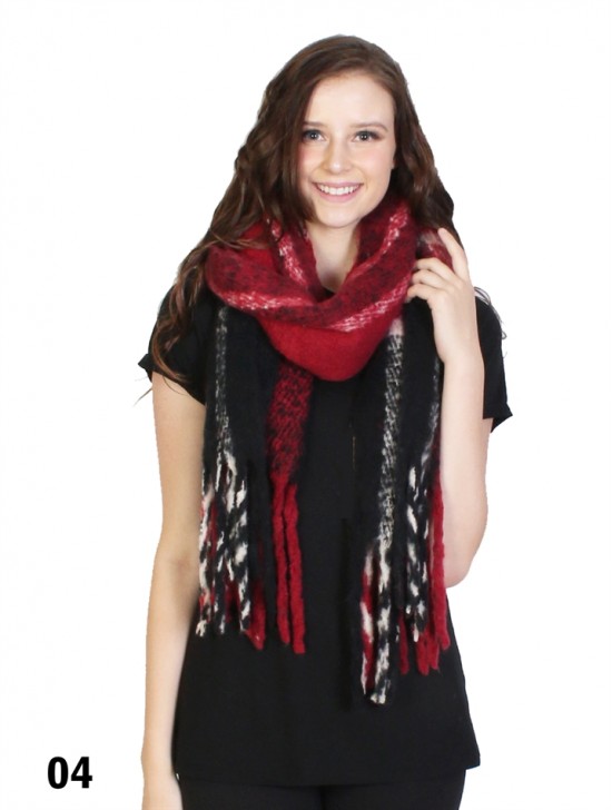 Plaid Winter Blanket Scarf W/ Stripes