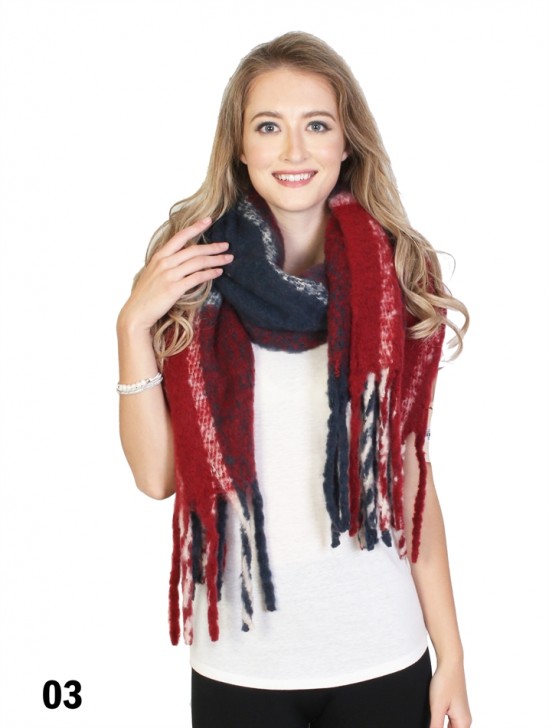 Plaid Winter Blanket Scarf W/ Stripes