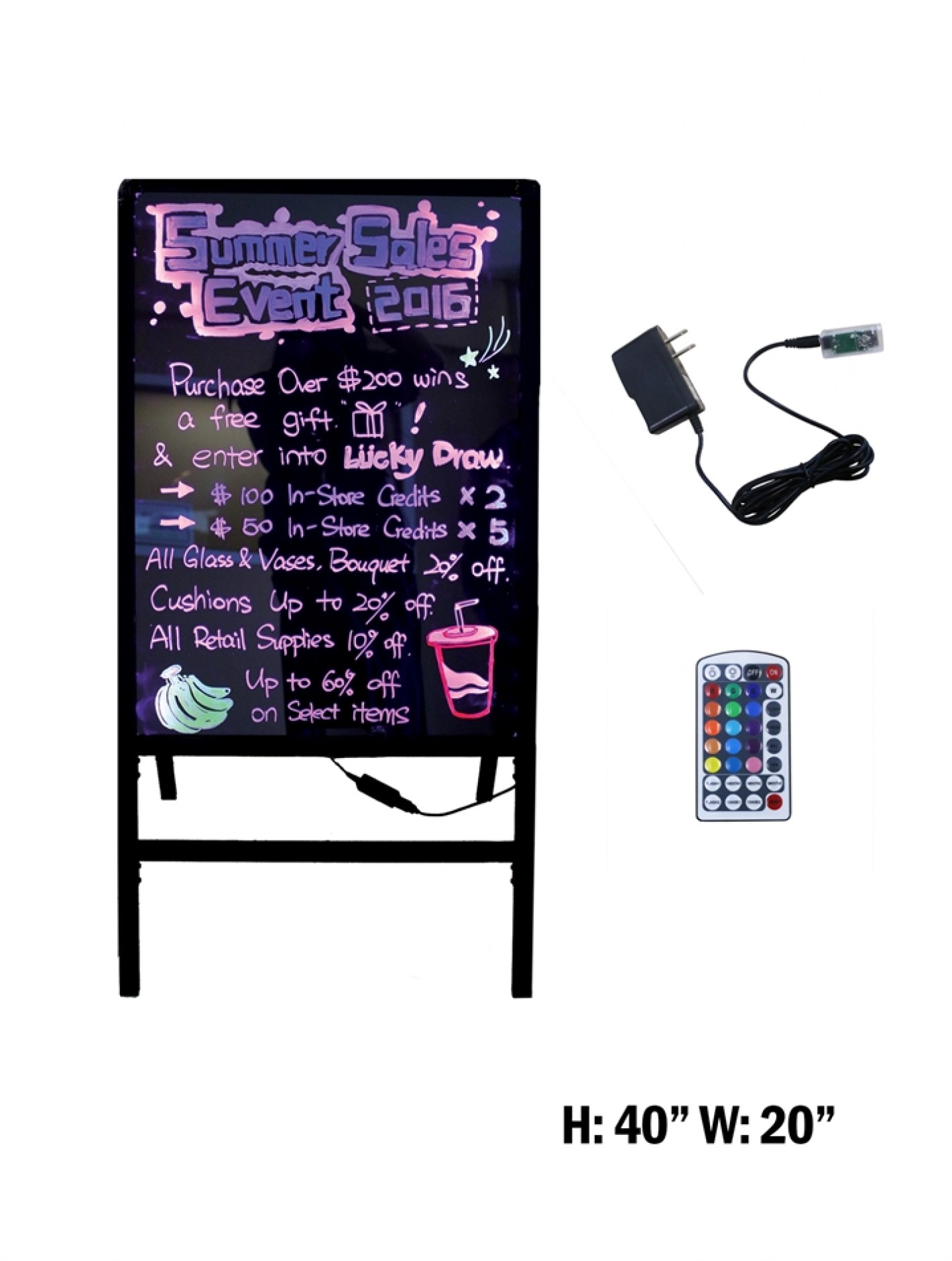 Flashing Erasable Neon LED Writing Board (Standing)