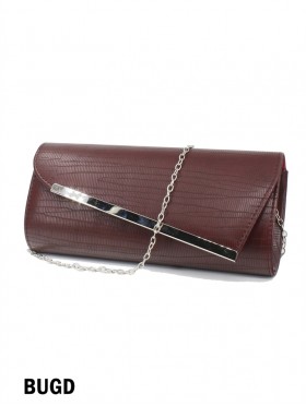 Asymmetrical Faux Leather Evening Clutch W/ Charm