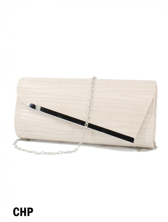 Asymmetrical Faux Leather Evening Clutch W/ Charm