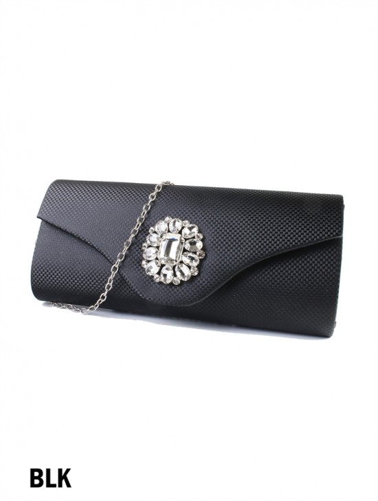 Shiny Evening Clutch W/ Rhinestone Flower