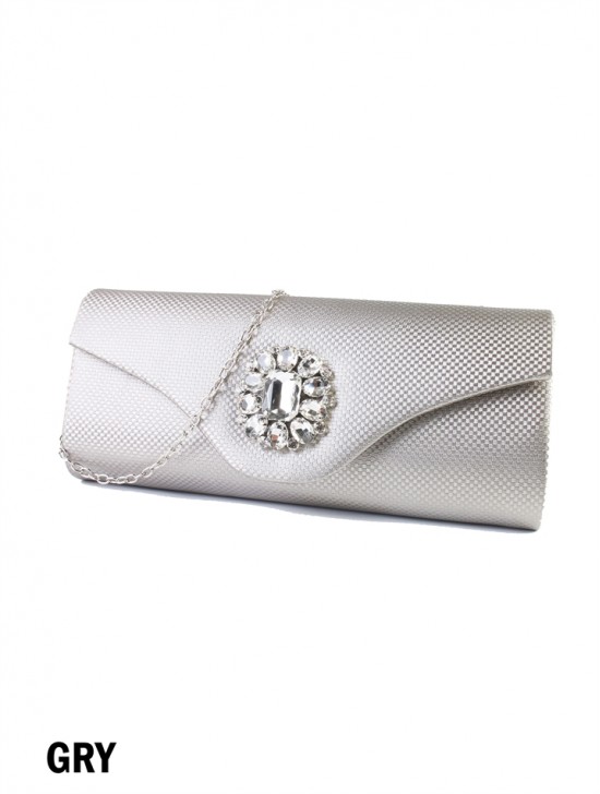 Shiny Evening Clutch W/ Rhinestone Flower