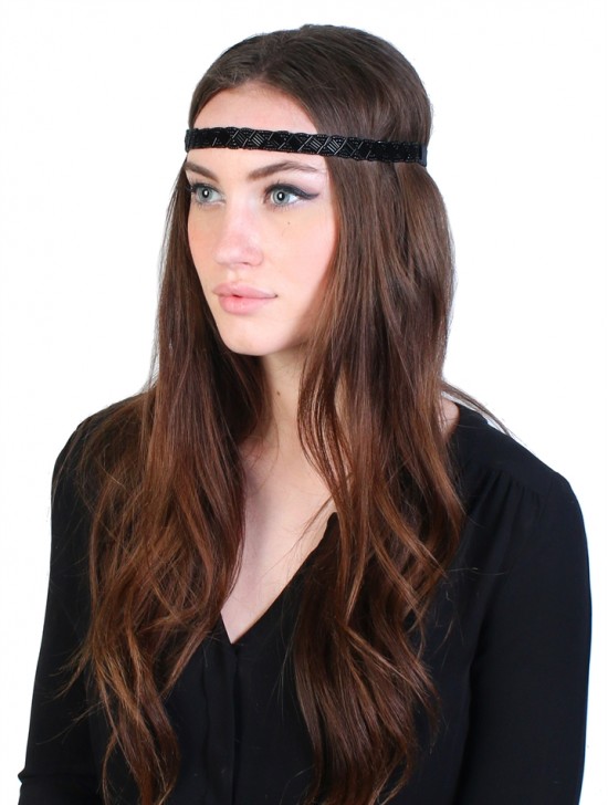 BLACK BEADED HEAD BAND