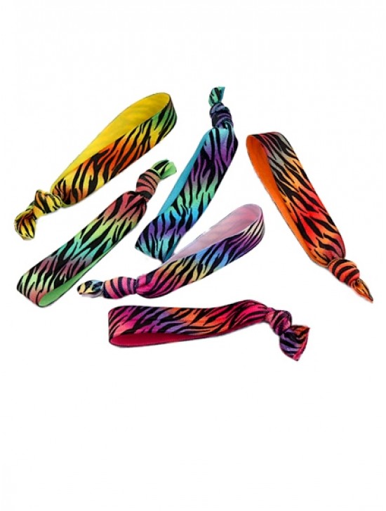 Hair Elastics, Rainbow Zebra (6 Pcs)