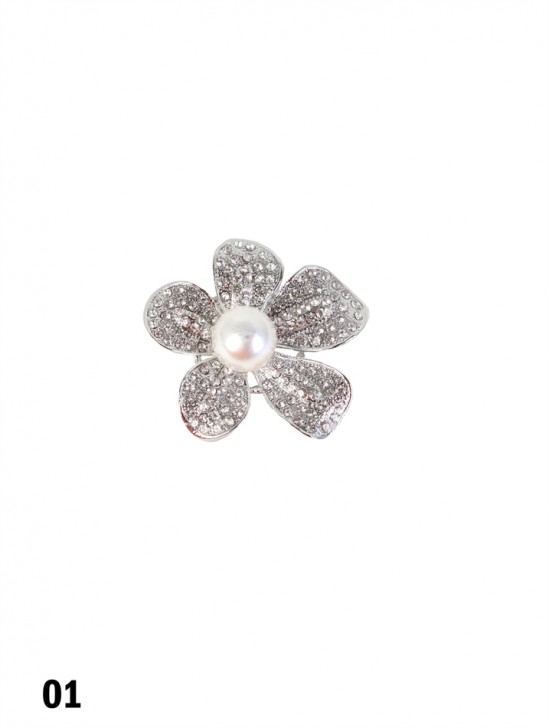 Rhinestone & Pearl Flower Brooch Clip