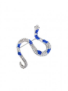 RHINESTONE BLUE WHITE SNAKE BROOCH