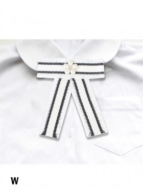 Grosgrain Stripe Bow Brooch W/ Pearl