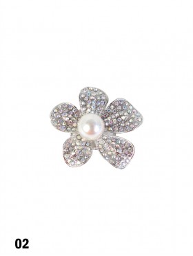 Rhinestone & Pearl Flower Brooch Clip