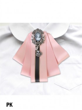 Ribbon Bow Brooch W/ Victorian Style Decoration