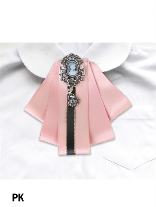Ribbon Bow Brooch W/ Victorian Style Decoration