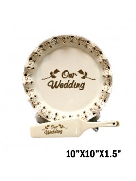 Our Wedding Cake Plate w/ Server With Gift Box