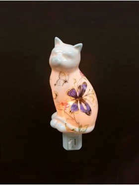 Porcelain Butterfly On Cat Night Light with Gift Box