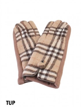 Single Buttoned Plaid Touch Screen Glove