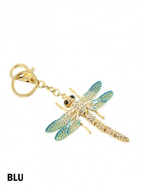 Moving Dragonfly Rhinestone Keychain