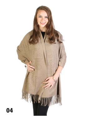 Cashmere Cape W/ Rhinestones and Waist Tie