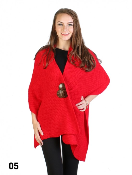 Multi-Functional Knitted Cape With 3 Wooden Buttons